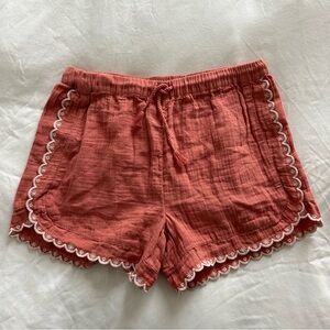 NWT Old Navy coral pink tassel drawstring shorts with white embroidered trim